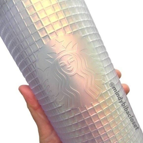 Starbucks 2022 Unicorn iridescent white soft touch Grid Pattern venti tumbler - Picture 2 of 4